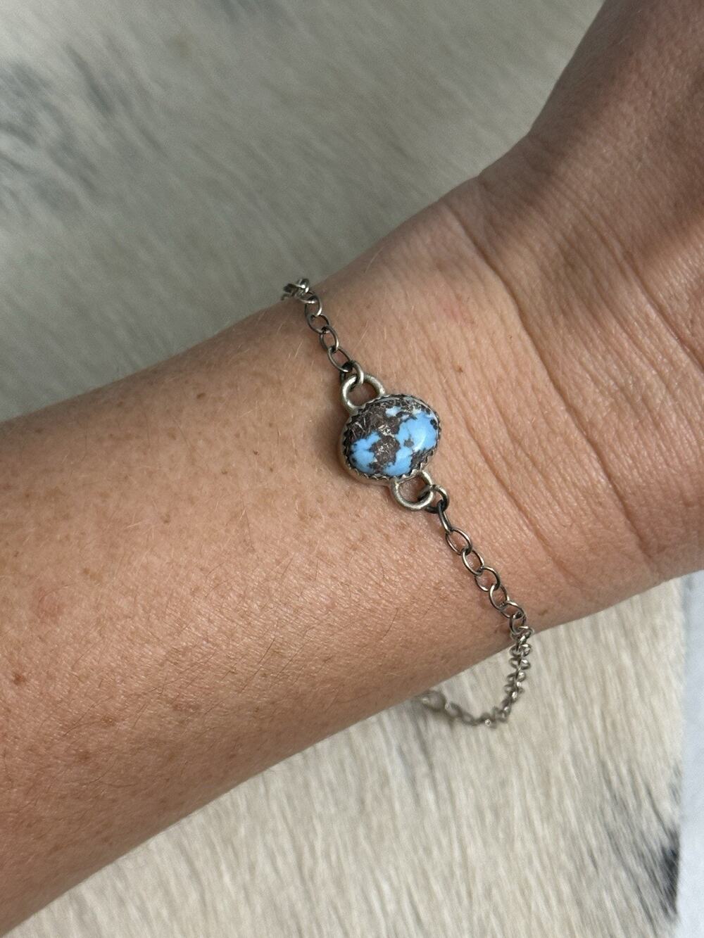 Sterling Silver Blue Golden Hills Turquoise Single Stone Link Bracelet Stack 8”